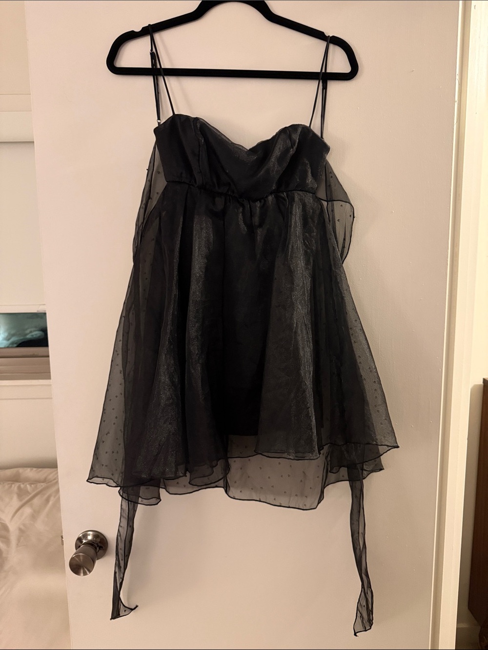 LUCY IN THE SKY Sheer Black Spaghetti Strap Party Dress